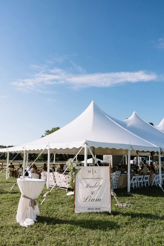 White wedding tent on the lawn at Marble Head Farm, Maryland